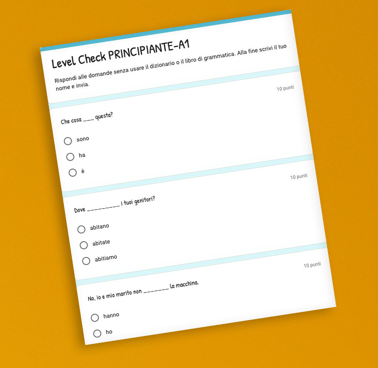 questionario per level check, valutazione livello di italiano